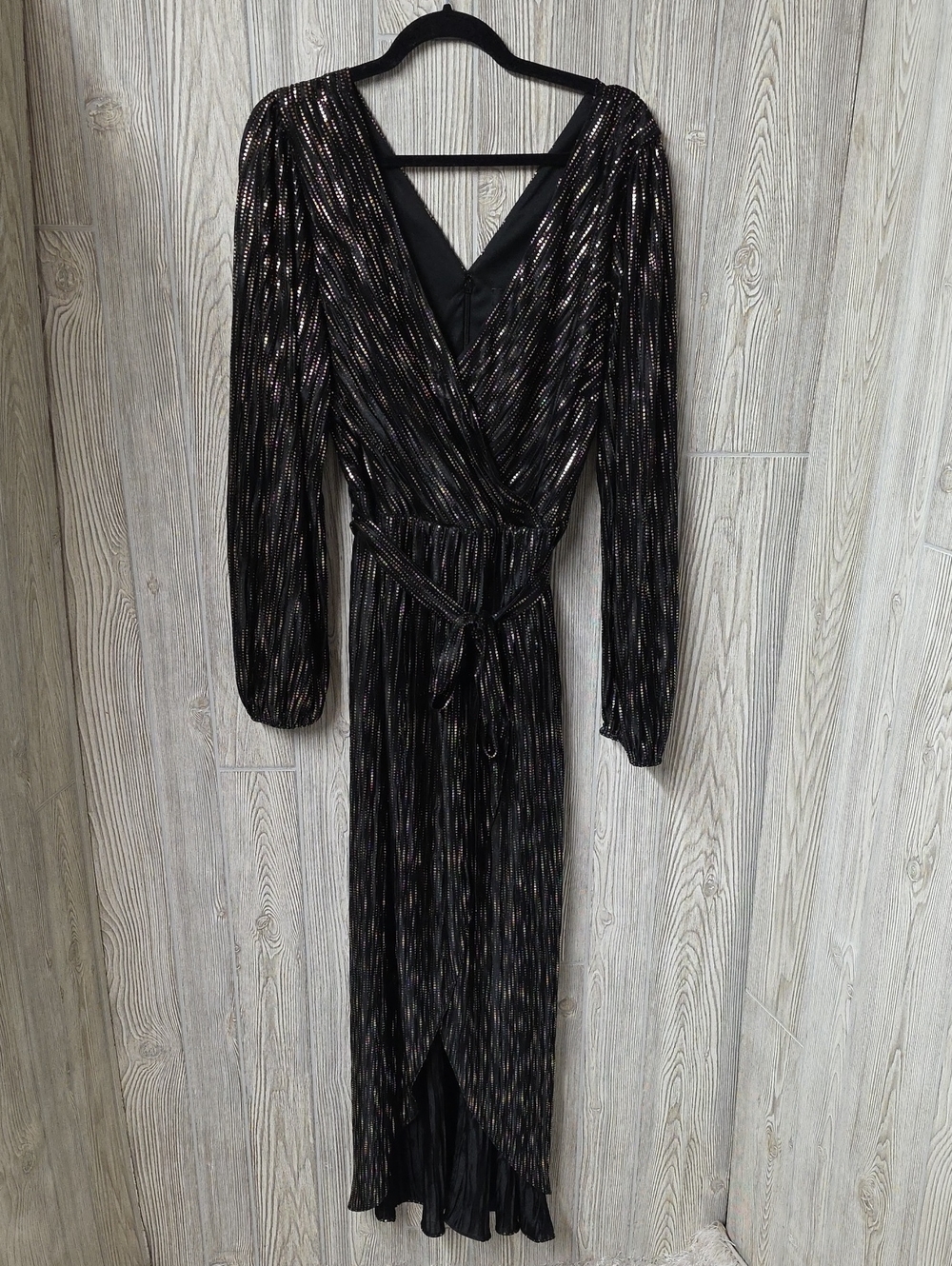 Guess Metallic Faux Wrap Maxi Dress Gold and Black Womens Size 14